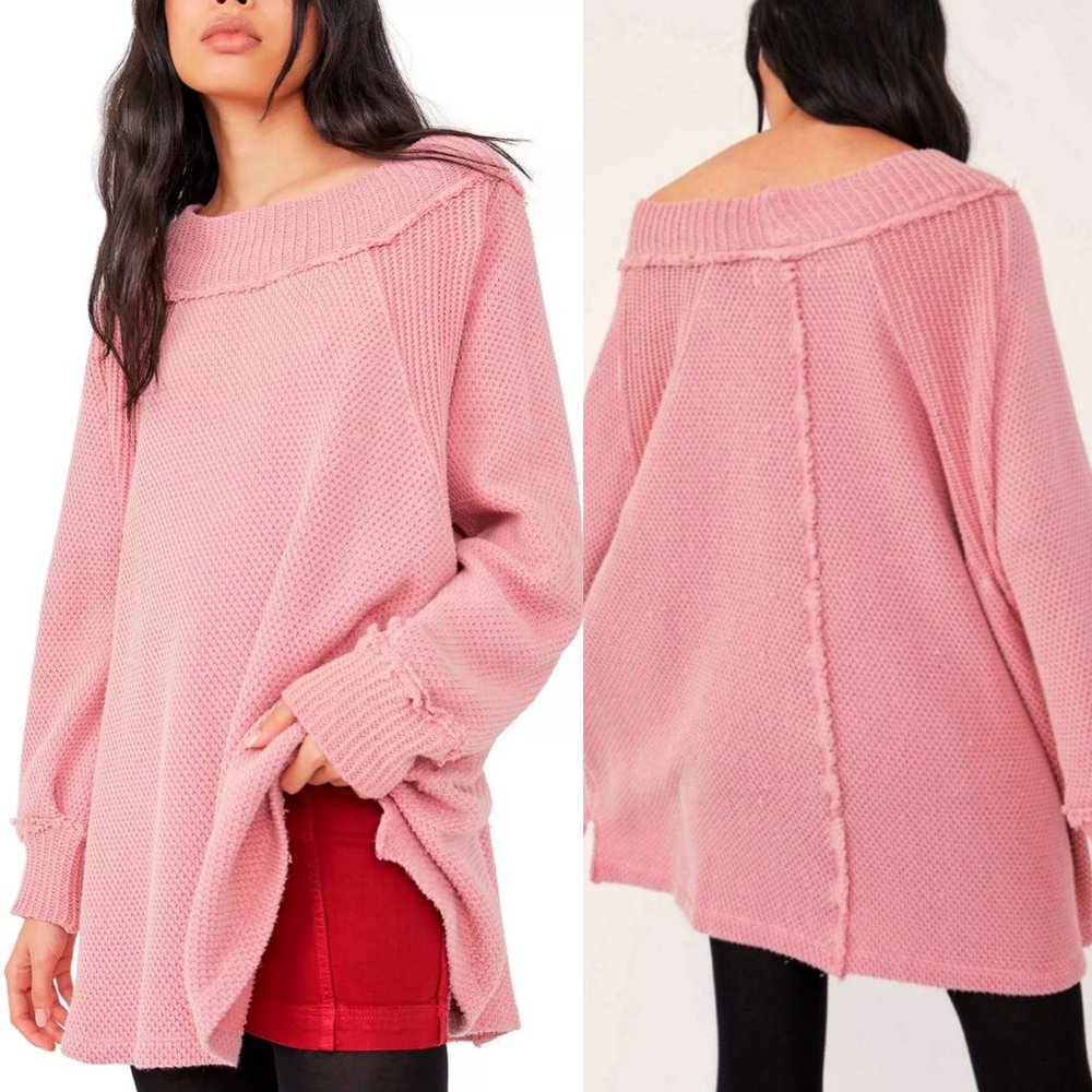 Free People We The Free She's A Keeper Coral Cowl Mock Neck Sweater